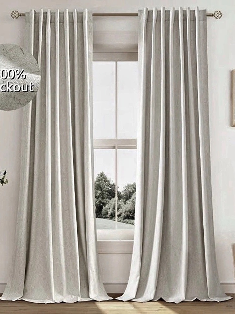 Linen Blend Blackout Curtains in Cream, 2 Sets (4 Panels)